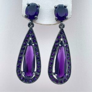 AVON Purple Teardrop Dangle Earrings Silver Tone Pierced Statement